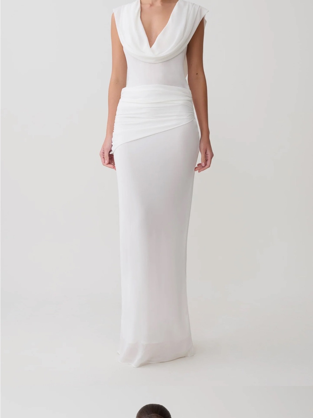 Meshki White Giulia Chiffon Draped Maxi Dress - brand new with tags